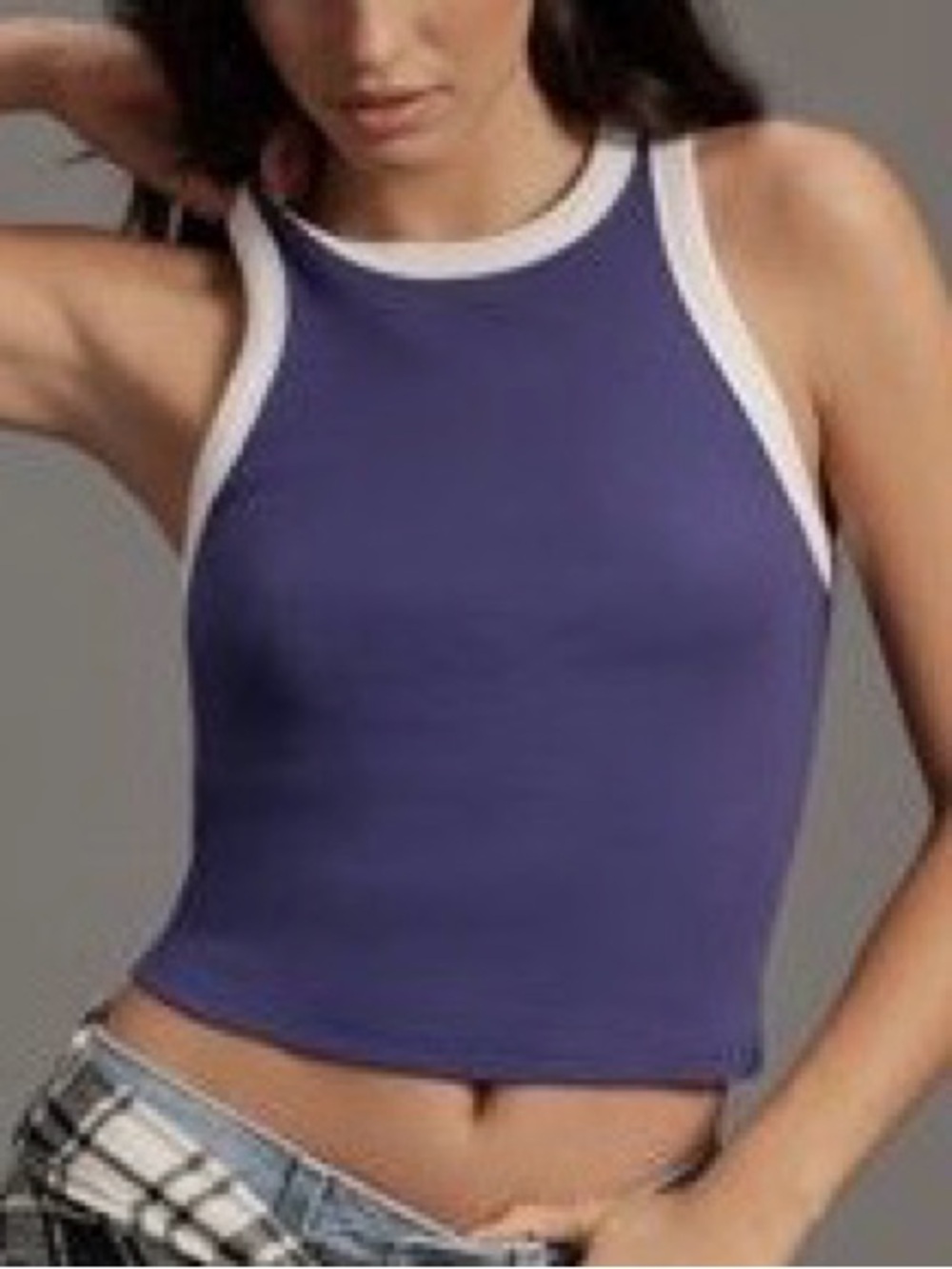 Maeve Deep Purple Ribbed Tank with White Trim. NWOT